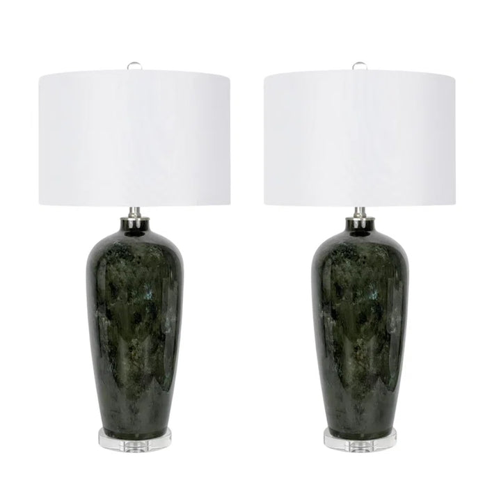 Green and Black Tones Glass Table Lamp (Set of 2)